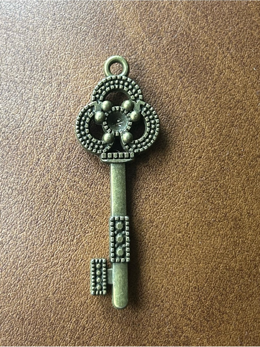 French Bronze Key Charm Pendant Brass Skeleton Key to open a heart